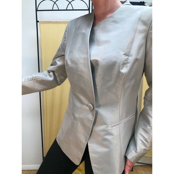 Lafayette 148 Y 12 100% Silk Silver Blazer - Picture 6 of 11
